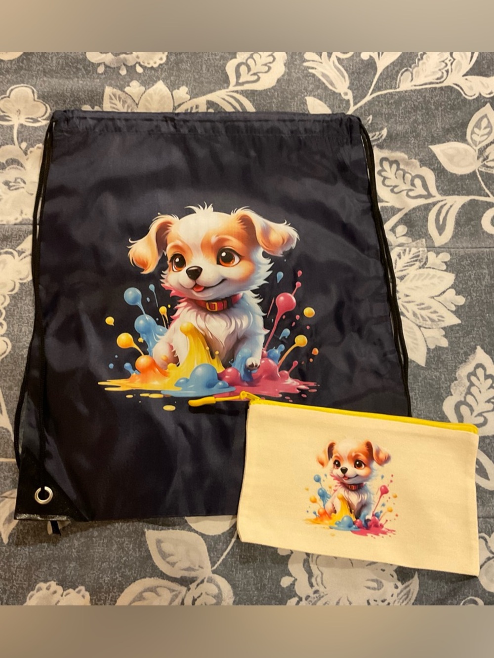 Colorful Drawstring Bag and Pouch, 2 piece set, NWOT